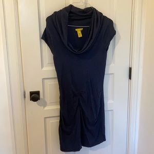 Navy blue sweater dress with big cowl neck